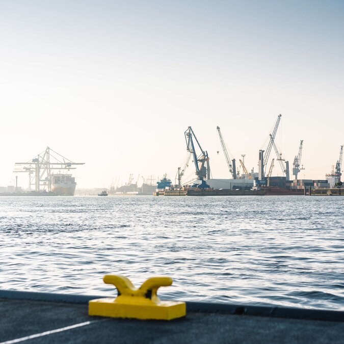 Port of Hamburg with crane gantry cranes for containers